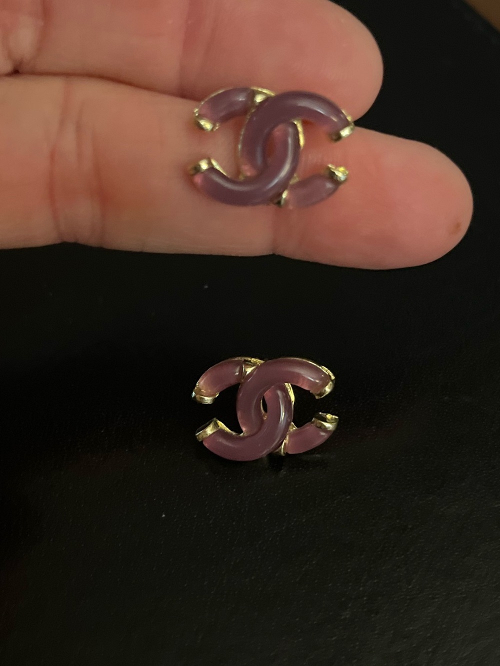 ChaneI Lucite Purple Gold Tone Letter Logo Stud Earrings